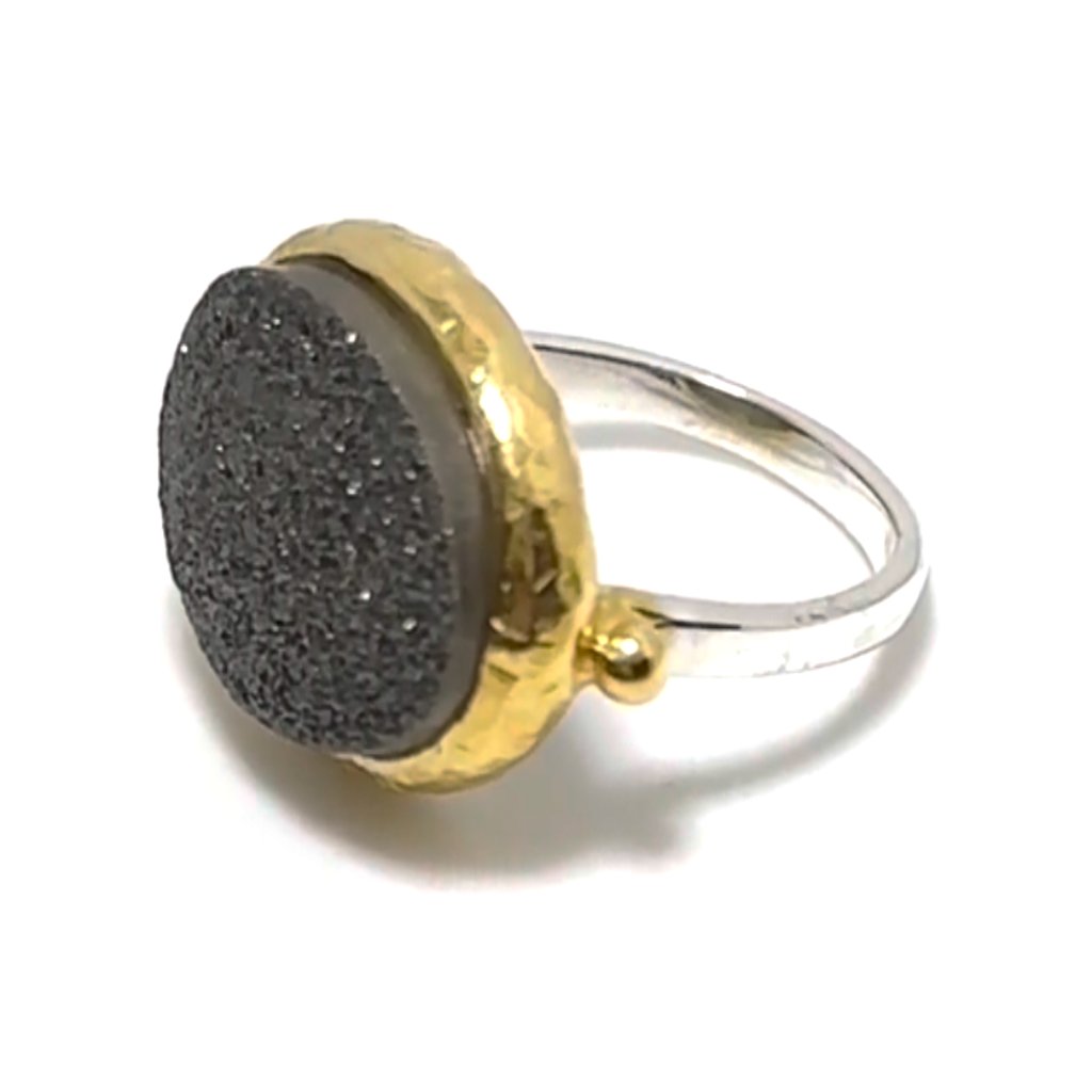 Black Druzy Semi Precious & Sterling Silver (.925) Ring